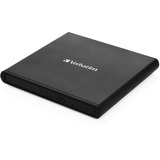 Verbatim External Slimline CD/DVD Writer optisk diskdrev DVD±RW Sort, DVD-brænder Sort, Sort, Bakke, Vandret, Notebook, DVD±RW, USB 2.0