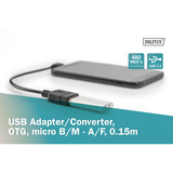 Digitus USB 2.0 adapter, Micro USB stik 90° > USB-A stikdåse Sort