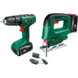 Bosch Batteridrevet slagboremaskine EasyImpact 18V-40 & batteridrevet stiksav EasySaw 18V-70, Værktøjssæt Grøn/Sort