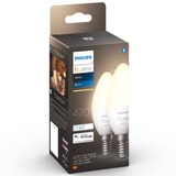 Philips Hue Kerte - E14 pærer - 2-pak, LED-lampe Philips Hvide Hue pærer Kerte - E14 pærer - 2-pak, Smart pære, Hvid, Bluetooth/Zigbee, Integreret LED, E14, Varm hvid