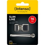 Intenso Slim Line USB-nøgle 16 GB USB Type-A 3.2 Gen 1 (3.1 Gen 1) Sort, USB-stik Sort, 16 GB, USB Type-A, 3.2 Gen 1 (3.1 Gen 1), 100 MB/s, Hætte, Sort