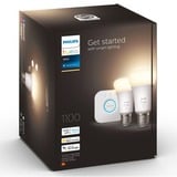 Philips Hue Startsæt: 2 x E27 pærer (1100), LED-lampe Philips Hvide Hue pærer Startsæt: 2 x E27 pærer (1100), Intelligent belysningssæt, Bluetooth/Zigbee, Hvid, LED, E27, A60