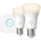 Philips Hue Startsæt: 2 x E27 pærer (1100lm), LED-lampe Philips Hvide Hue pærer Startsæt: 2 x E27 pærer (1100lm), Intelligent belysningssæt, Hvid, Bluetooth/Zigbee, LED, E27, Blød hvid