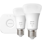 Philips Hue Startsæt: 2 x E27 pærer (1100lm), LED-lampe Philips Hvide Hue pærer Startsæt: 2 x E27 pærer (1100lm), Intelligent belysningssæt, Hvid, Bluetooth/Zigbee, LED, E27, Blød hvid