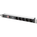 Digitus 19" stikdåse med aluminiumprofil, 5-vejs, 1U, Strømskinne Sort/aluminium