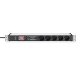 Digitus 19" stikdåse med aluminiumprofil, 5-vejs, 1U, Strømskinne Sort/aluminium