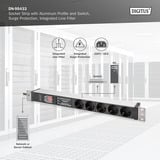 Digitus 19" stikdåse med aluminiumprofil, 5-vejs, 1U, Strømskinne Sort/aluminium