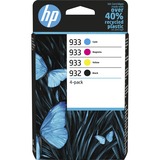 HP Original 932-blæk, sort/933 cyan/magenta/gul, 4 stk. sort/933 cyan/magenta/gul, 4 stk., Standard udbytte, Pigmentbaseret blæk, Pigmentbaseret blæk, 8,5 ml, 4 ml, 4 stk