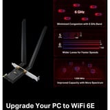 TP-Link Archer TXE72E Intern WLAN / Bluetooth 2402 Mbit/s, Wi-Fi-adapter Intern, Ledningsført, PCI Express, WLAN / Bluetooth, 2402 Mbit/s, Sort