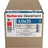 fischer Spånpladeskrue ClassicFast II 4,0x35 forsænket hoved TX 