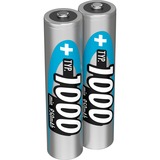 Ansmann Blister 2 X Accu, AAA, 1000mAh AAA / HR03 Nikkel-Metalhydrid (NiMH), Batteri Sølv, AAA, 1000mAh, AAA / HR03, Nikkel-Metalhydrid (NiMH), 1,2 V, 1000 mAh, Sølv