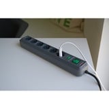 Brennenstuhl Eco-Line stikdåse med 6 udtag, Strømskinne antracit