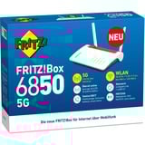 FRITZ! FRITZ!Box 6850 5G, WIRELESS LTE router Box 6850 5G, Wi-Fi 5 (802.11ac), Dual-band (2,4 GHz / 5 GHz), Ethernet LAN, 3G, Sort, Rød, Hvid, Bordplade router