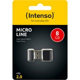 Intenso Micro Line USB-nøgle 8 GB USB Type-A 2.0 Sort, USB-stik Sort, 8 GB, USB Type-A, 2.0, 16,5 MB/s, Hætte, Sort