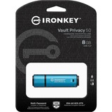 Kingston IronKey Vault Privacy 50 USB-nøgle 8 GB USB Type-A 3.2 Gen 1 (3.1 Gen 1) Blå, USB-stik Lyseblå/Sort, 8 GB, USB Type-A, 3.2 Gen 1 (3.1 Gen 1), 250 MB/s, Hætte, Blå