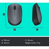 Logitech M170 Grey-K mus Ambidextrous RF trådløst Optisk 1000 dpi grå, Ambidextrous, Optisk, RF trådløst, 1000 dpi, Grå