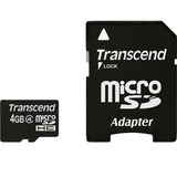 Transcend 4 GB microSDHC Klasse 4, Hukommelseskort 4 GB, MicroSDHC, Klasse 4, 4 MB/s, Sort