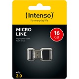 Intenso Micro Line USB-nøgle 16 GB USB Type-A 2.0 Sort, USB-stik Sort, 16 GB, USB Type-A, 2.0, 16,5 MB/s, Hætte, Sort