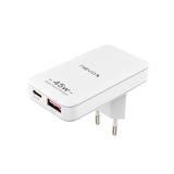 Nevox 45W DUAL slank USB-C oplader GaN EU / US Hvid