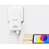 Nevox 45W DUAL slank USB-C oplader GaN EU / US Hvid