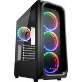 Sharkoon TK5M RGB ATX Desktop Sort, Towerkabinet Sort, Desktop, PC, Sort, ATX, micro ATX, Mini-ITX, Metal, Plast, Hærdet glas, Flere