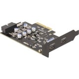 DeLOCK PCIe x4 til 2x USB C + 1 x intern USB 10 Gbps Type-E Key A + 19 pin, Interface card 