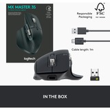 Logitech MX Master 3S mus Højre hånd RF trådløs + Bluetooth Laser 8000 dpi grafit, Højre hånd, Laser, RF trådløs + Bluetooth, 8000 dpi, Grafit