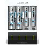 Ansmann Comfort Smart Husholdningsbatteri USB, Oplader Hvid/Sort, Nikkel-Metalhydrid (NiMH), AA, AAA