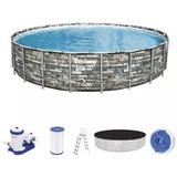Bestway Power Steel 56889 swimmingpool til over jorden Indrammet pool Rund 40377 L Flerfarvet, Swimming pool Brown/Blå, 40377 L, Indrammet pool, Voksen & barn, Stige, Flerfarvet, 123,1 kg