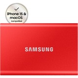 SAMSUNG Portable SSD T7 2000 GB Rød, Solid state-drev Rød, 2000 GB, USB Type-C, 3.2 Gen 2 (3.1 Gen 2), 1050 MB/s, Beskyttelse af adgangskode, Rød