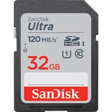 SanDisk Ultra 32 GB SDHC UHS-I Klasse 10, Hukommelseskort Sort, 32 GB, SDHC, Klasse 10, UHS-I, 120 MB/s, Class 1 (U1)