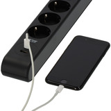 Brennenstuhl Stikdåse 6-vejs med 1x USB-C, 1x USB-A, Strømskinne Sort/antracit