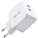 Nevox 65W DUAL USB-C (PD) QC3.0 Oplader GaN Hvid