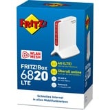 FRITZ! 6820 LTE Mesh Wi-Fi-systemer, WIRELESS LTE router Hvid/Rød, Box 6820 LTE, Hvid, Intern, Mesh-router, Enkelt band (2,4 GHz), Wi-Fi 4 (802.11n), 450 Mbit/s
