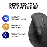 Logitech Lift mus Højre hånd RF trådløs + Bluetooth Optisk 4000 dpi grafit/Sort, Højre hånd, Vertikal design, Optisk, RF trådløs + Bluetooth, 4000 dpi, Grafit