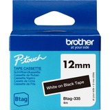 Brother BTAG-335 etiketbånd Hvid på sort, Tape Hvid på sort, Filippinerne, 5 År, Brother, P-touch PT-N10, PT-N20, PT-N25BT, 1,2 cm