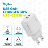 Digitus USB GaN oplader 30W, 1x USB-C, 1x USB-A Hvid