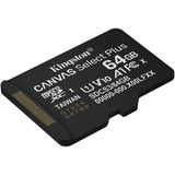 Kingston 64 GB micSDXC Canvas Select Plus Gen3 100R A1, enkelt pakke uden ADP, Hukommelseskort Sort, enkelt pakke uden ADP, 64 GB, MicroSDXC, Klasse 10, UHS-I, 100 MB/s, Class 1 (U1)