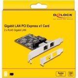 DeLOCK PCIE x1 til 2x RJ45 Gbit, Netværkskort 