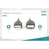 Digitus USB 2.0 forlængerledning, USB-A stik > USB-A fatning Sort