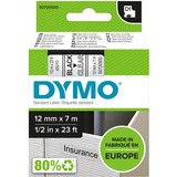 Dymo Originale D1-etiketter | Sort tekst på gennemsigtig tape | 12 mm x 7 m | Selvklæbende etiketter til LabelManager-mærkningsmaskiner | Fremstillet i Europa Sort på transparant, Polyester, Belgien, -18 - 90 °C, DYMO, LabelManager, LabelWriter 450 DUO