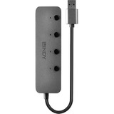 Lindy 43309 interface hub USB 3.2 Gen 1 (3.1 Gen 1) Type-A 5 Mbit/s Grå, USB hub USB 3.2 Gen 1 (3.1 Gen 1) Type-A, USB 3.2 Gen 1 (3.1 Gen 1) Type-A, 5 Mbit/s, Grå, Acrylonitrilbutadienstyren, Aluminium, Polykarbonat (PC), USB