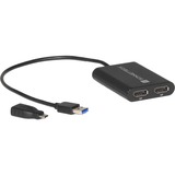 Sonnet USB3-DDP4K videokabel adapter USB Type-A 2 x DisplayPort Sort Sort, USB Type-A, 2 x DisplayPort, Hanstik, Hunstik, Lige, Lige