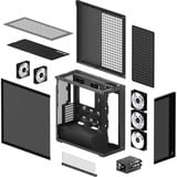ARCTIC Xtender (Black) Midi Tower Sort, Towerkabinet Sort (mat), Midi Tower, PC, Sort, EATX, Metal, Hærdet glas, Spil