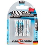 Ansmann 5030882 husholdningsbatteri AAA / HR03 Nikkel-Metalhydrid (NiMH) Sølv, AAA / HR03, Nikkel-Metalhydrid (NiMH), 1,2 V, 1000 mAh, Sølv