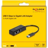 DeLOCK USB Type-A adapter til 2 x Gigabit LAN, Netværkskort 