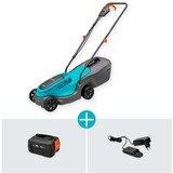 GARDENA Batteridrevet plæneklipper PowerMax 30/18V P4A klar-til-brug sæt, 18Volt Sort/Turkis
