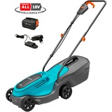 GARDENA Batteridrevet plæneklipper PowerMax 30/18V P4A klar-til-brug sæt, 18Volt Sort/Turkis