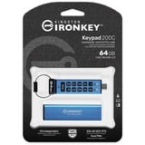 Kingston IronKey 64GB USB-C Keypad 200C, FIPS 140-3 niveau 3 AES-256, USB-stik FIPS 140-3 niveau 3 AES-256, 64 GB, USB Type-C, 3.2 Gen 1 (3.1 Gen 1), 280 MB/s, Muffe, Blå
