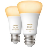 Philips Hue A60 - E27 pærer - 1100lm - 2-pak, LED-lampe Philips Hue White ambiance A60 - E27 pærer - 1100lm - 2-pak, Smart pære, Hvid, Bluetooth/Zigbee, Integreret LED, E27, Cool dagslys, Varm hvid